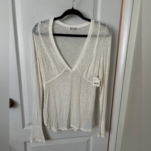 Intimately by Free People Laying Low Long Sleeve Sheer Top Ivory Small